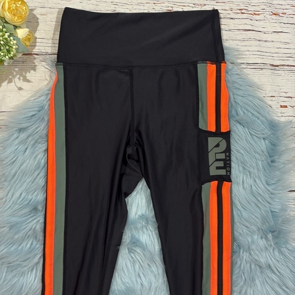 P.E Nation Orange Striped Logo High Rise Leggings Small  Like New - Picture 7 of 9